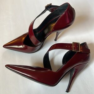 Stunning Narcisco Rodriguez Bordeaux Polished Leather Luxury Heels Size 39/8